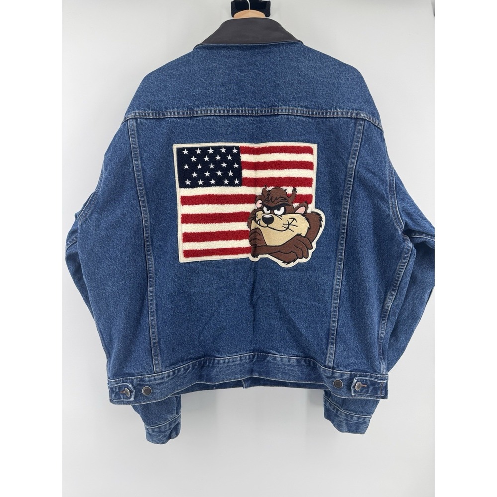 VTG 90s Warner Bros TAZ Tasmanian Devil Denim XL Jacket Looney Tunes USA